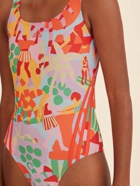 FARM Rio and Adidas Multicolor  Abstract Print One-Piece Swimsuit